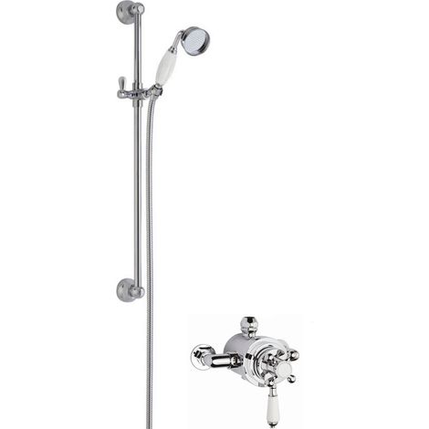 Traditional Dual Exposed Valve & Slide Rail Shower Set - Chrome/White - Balterley