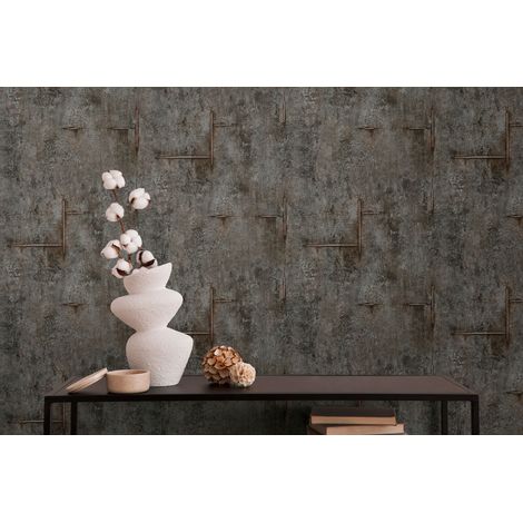 Papier peint intissé effet béton aux tons gris, noir et anthracite - 10,05 x 0,53 m - collection Cosmopolitan (1/5)