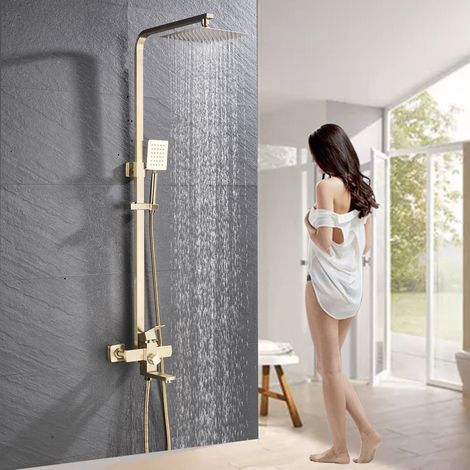 Shower Mixer taps Shower Set Shower System 3-Function with Rainfall Shower Handheld Bath tub Brushed Gold (1/5)