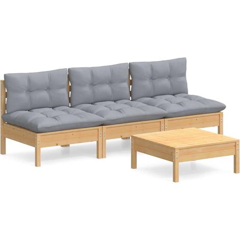 Maison Exclusive - 4-tlg. Garten-Lounge-Set mit Grauen Kissen Kie (1/5)