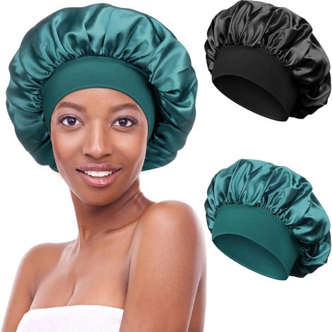 2 Stück Schlafmütze Satin Bonnet Nacht Schlaf Mütze Verstellbare Schlafkappe Kopfbedeckung Weiche Kopfhaube Schlafhaube Seide mit Gummizug für Damen und Mädchen
