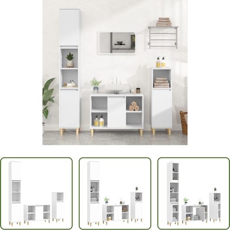 vidaXL Rangement salle de bain - Ensemble de meubles salle de bain 3 pcs blanc bois d'ingénierie (1/5)