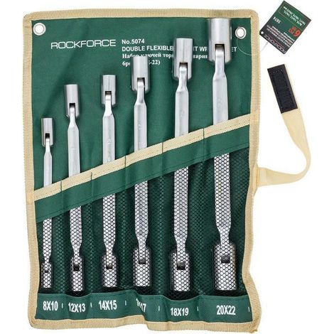 Juego de llaves de vaso articuladas ROCKFORCE, modelo klucz nasadowy przegubowy, herramienta mecánica, ideal para talleres, 6 piezas 8-22 mm, acero resistente