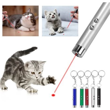 Lumières LED drôle chat bâton jouets chat chien pointeur rouge lumière bâton stylo jouet interactif et éclairage 2-en-1 accessoires pour animaux de compagnie argent (1/4)