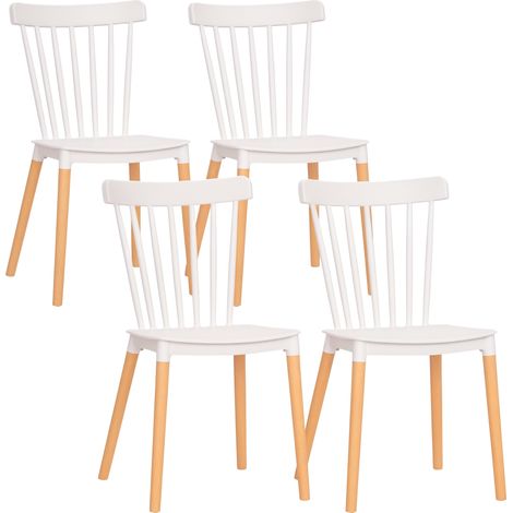 Lot de 4 chaises style scandinave dossier haut assise en polypropylène pieds en hêtre 48 x 52.5 x 83 cm blanc (1/5)