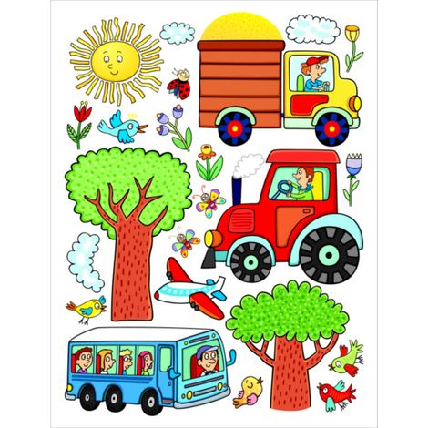 Sticker Tracteur bus camion avion - 1 planche 65 x 85 cm (1/5)