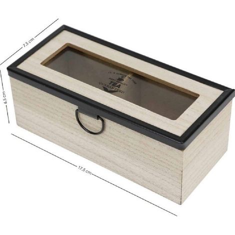 TRADE SHOP - Scatola Contenitore In Legno Per Tè Con Bacheca 2 Posti Scomparti Vetrina 219598 -