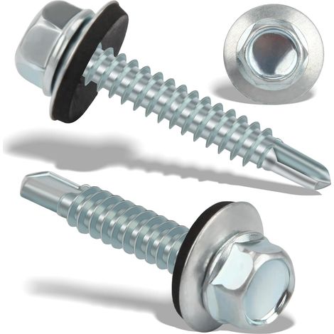 80PCS Vis Autoforeuse Metal 4.8 x 35MM Vis Autoperforante Inox Bac Acier Hexagonale Vis Autoperceuse pour Metal Vis Etanche Avec Joint Tole Toiture Autoforante Auto Foreuse pour Plus Fixation Argenté (1/5)