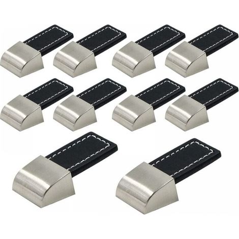 Leather Drawer Handle 10pcs Black Cabinet Handles Leather Handle for Furniture with Screws Leather Handle for Cabinet, Kitchen and Door (1/5)