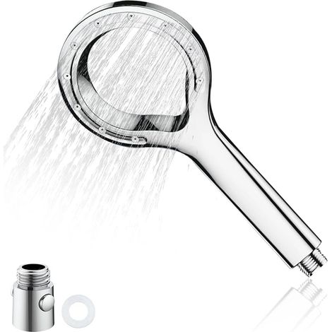 Pomme de Douche Economie D'eau Anneau en Forme D'anneau, Pommeau de Douche Haute Pression Silber, Douchette Robinet avec Vanne D'arrêt, Port 1/2 Pouce, pour Maison, Hôtel, Dortoir