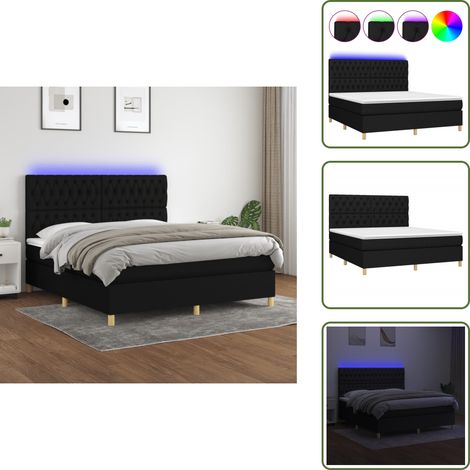 Sommier à lattes de lit et matelas et LED Noir 160x200 cm Tissu - Sommier Tapissier - Lit Avec Led - Matelas À Ressorts Ensachés - Têted Lit Ajustable - Éclairage Led (1/5)