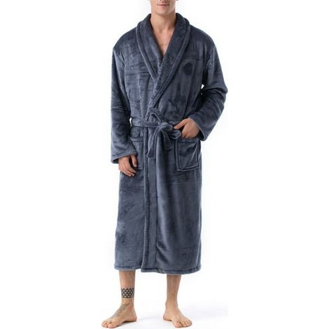 Peignoir Homme Col Châle Polaire Doux, Robe de Bain Spa, Grande Taille, Chaud et Confortable, Idéal Cadeau (1/3)
