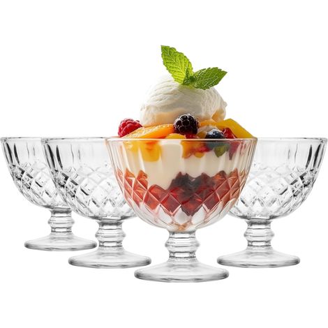 Lot de 4 verres à glace, bol à dessert en verre transparent de 300 ml, bol à gelée de fruits, passe au lave-vaisselle (1/5)