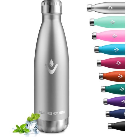 Gourde Isotherme 500ml, Étanche, Gourde Inox Réutilisable sans BPA, Bouteille Isotherme Double Paroi, Gourde Métal pour Bureau, École, Sport, Randonnée, Outdoor, pour Enfant ou Adulte (1/5)