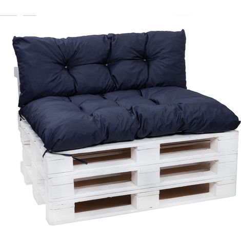 Set Coussins pour palettes, Assise 120 x 80 et Dossier 120 x 40cm, coussins canapé / coussin palette in-extérieur Marine, SETGARDEN