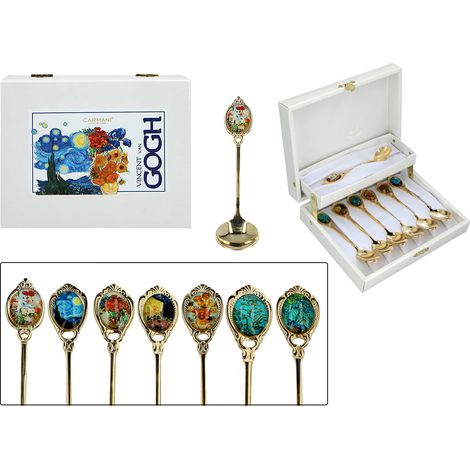 Carmani, juego de cucharas chapadas en oro: 6x té + 1x azúcar - VAN gogh, mezcla (1/5)