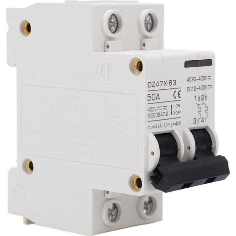 Disjoncteurs 50A 400V AC DC, 2P 4KA Disjoncteur à Déclenchement électromagnétique à capacité de Rupture pour Système PV à Panneaux Solaires, Installation sur Rail DIN 35 Mm