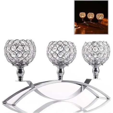 Kristallkerzenständer, für Hochzeiten, Couchtische, Partys, Valentinstagsdekoration – Silber (1/4)
