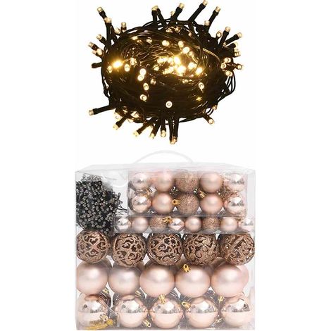 vidaXL Set Natale con 120 Palline Punta e 300 Luci LED Oro Rosa (1/5)
