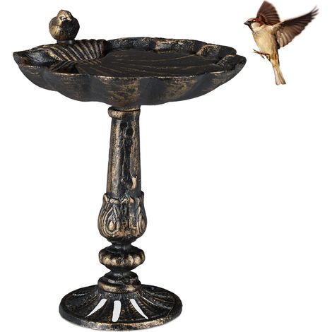 Relaxdays Bird Bath, Standing, Water Bowl, Frost-Proof, H x W x D: 24.5 x 22 x 18 cm, Cast-Iron, Bronze