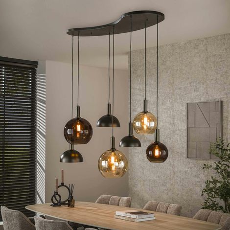 Suspension industrielle abat-jour verre et métal 7 lampes NOVA (1/5)