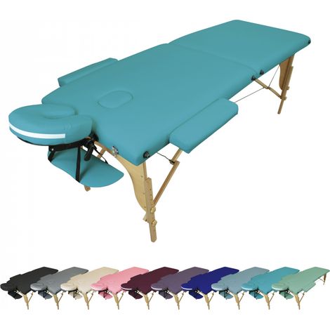 Table de massage pliante 2 zones en bois avec panneau Reiki + Accessoires et housse de transport - Bleu turquoise - Vivezen