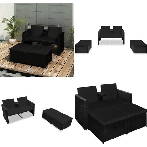 3-tlg. Garten-Lounge-Set mit Auflagen Poly Rattan Schwarz - Gartensofa - Lounge Set - Gartenmöbeln - Outdoor Furniture - Polyethylen-Rattan - Home & Living