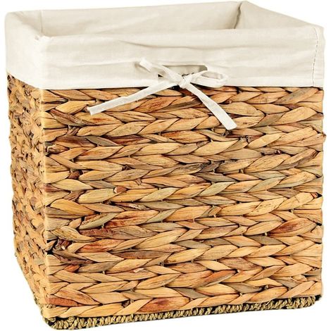Cube de rangement pliable en jacinthe d'eau – Dimensions 32x32x32 cm – Housse amovible en polycoton beige – Rangement salle de bain ou bureau