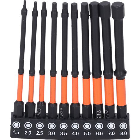 Jeu de 10 embouts de perçage magnétiques en acier allié S2 avec support de rangement, queue de 6,35 mm (1/4 po), pour clés à chocs et outils métriques. (1/5)