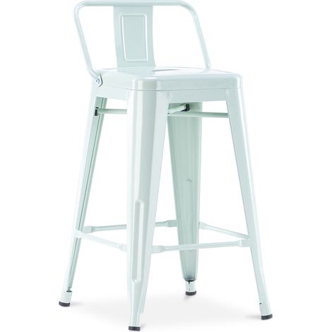 Bar Stool with Backrest - Industrial Design - 60cm - New Edition - Stylix Pale green