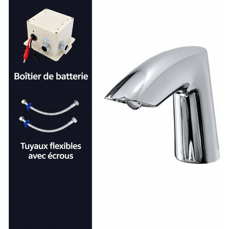 Robinet lavabo automatique infrarouge sans contact, version eau froide à pile compatible 113, modèle de qualité pour vasque de salle de bain. Cartouche laiton chromé. – Livraison gratuite