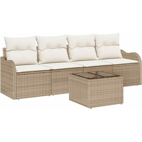 Maison Exclusive - Conjunto de sofá de jardín Beige ratán sintéti (1/5)