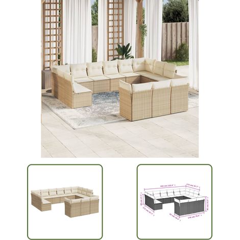 The Living Store 13-tlg. Garten-Sofagarnitur mit Kissen Beige Poly Rattan - Gartensortiment - Outdoor Möbel - Lounge Set - Gartenlounge - Rattan Sofa (1/3)