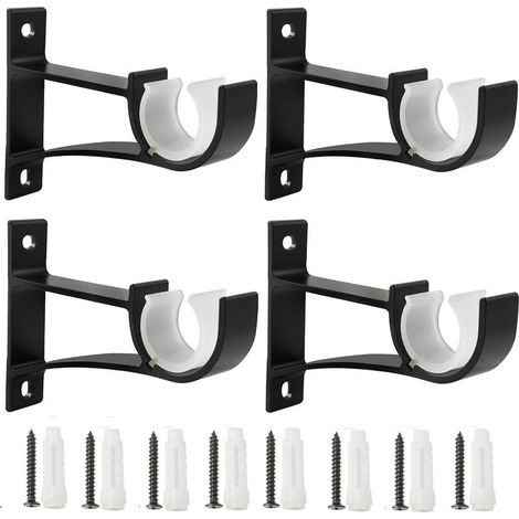 4 Pièces Tringle à rideau, Supports de tringle à rideaux, fixations pour tringles de 2,5 cm, 2,8 cm et 3,2 cm, noir (1/5)