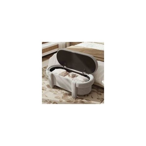 Banc de rangement avec coffre, rembourré, aspect polaire, gris, 121,5 x 49 x 44,5 cm – Salon / Chambre (1/5)