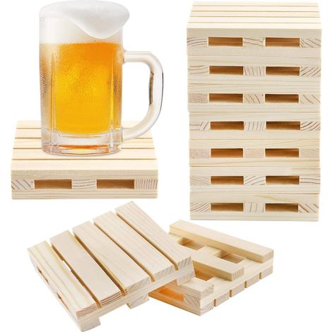 Set di 10 sottobicchieri in legno, sottobicchieri rustici da 10 cm realizzati in materiale di pallet per il tavolino da caffè, sottobicchieri assorbenti e isolanti per bevande calde (1/5)