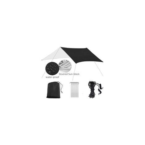 Tente d'abri solaire imperméable 3 m x 3 m, bâche anti-UV, tente de plage, ombrage, hamac de camping en plein air, pare-pluie, auvent de camping, haubans et piquets inclus pour la randonnée, le sac à