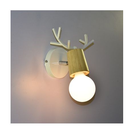 Applique Murale Rétro Applique Murale Simple Creative Fer Bois Applique Murale E27 Tête De Cerf Nordique Base Art Déco Style Chambre Salon Chambre D'Enfants Salle À Manger Couloir Escalier 1913cm Blan