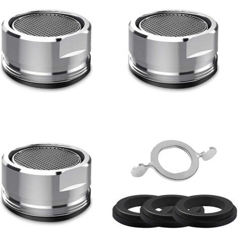 M24 Faucet Aerator [3 Pieces], Stainless Steel Faucet Aerator, Water-Saving Bubbler for Bathroom and Kitchen, Comes with 4 Washers and 1 Faucet Wrench (1/5)