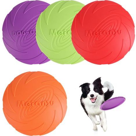 4 Pièces Fisbees pou Chien, Disque Volant en Caoutchouc, Jouet Chien Fisbee pou la Tee et l'eau, l'entaînement des Chiens, Lance, Attape et Joue (Oange, ouge, Vet, Violet) (1/5)