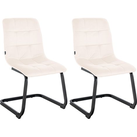 Set de 2 chaises de salle à manger coutures décoratives carrées en velours crème et pieds luge en métal noir 100001578 (1/5)