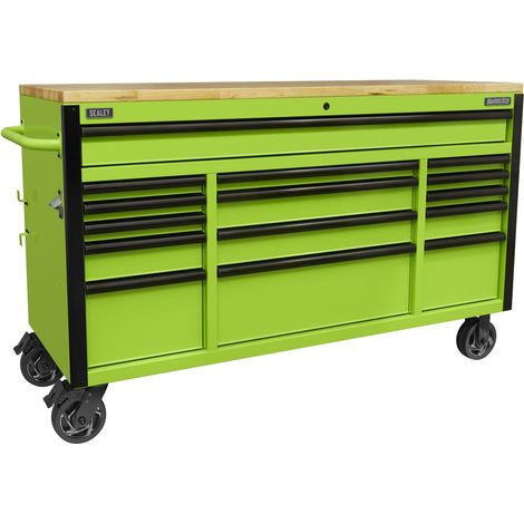 Sealey AP6115BE Superline PRO® Black Edition Mobile Trolley with Wooden Worktop 15 Drawer 1549mm (1/5)
