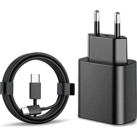 Lot de 2 chargeurs rapides Samsung 25 W – Adaptateur USB-C compatible + câble de 1 m, kit d'alimentation noir (lot de 2 chargeurs Samsung 25 W) (1/5)