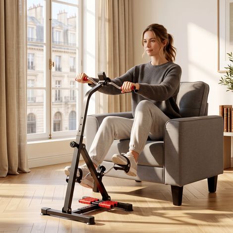 Vélo d'entraînement pour la rééducation des bras et des jambes avec hauteur et largeur réglable, masseurs, LCD, noir (1/5)