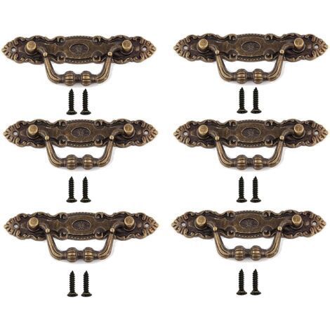 6 Pieces Vintage Zinc Alloy Drawer Handles, Comes with 12 Screws, Zinc Alloy Cabinet Handle, for Furniture Cupboards, Wardrobes, Dressers, Wooden Boxes (1/5)