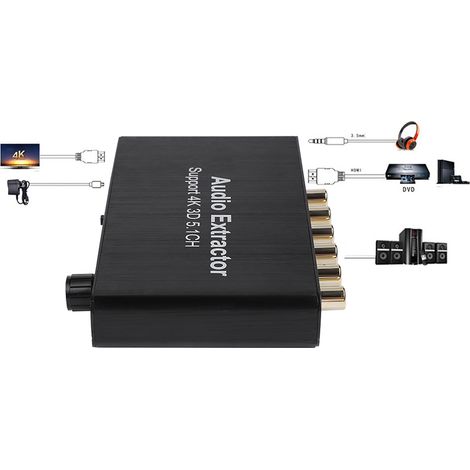 HDMI 5.1 Audio-Extraktor mit 4K 3D-Unterstützung, Audio-Video-Konverter, 100–240-V-Netzteil, EU-Stecker