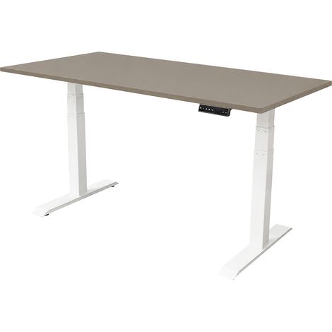 Scrivania regolabile elettricamente - 140x80 cm - Doppio motore - Bianco / Taupe (1/5)