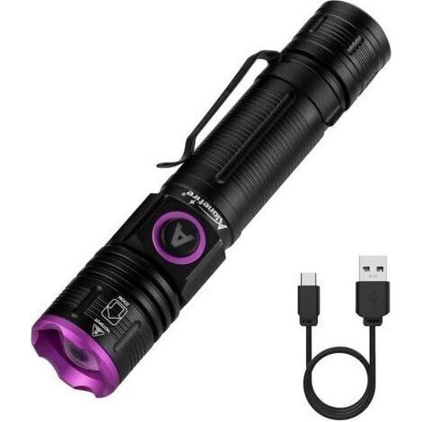SV85 5W Lampe Torche UV LED 365nm Type C USB Rechargeable Zoom Lampe Portatif Ultraviolet Lumiere Noire Détecteur D'urine pour Resine, Pêche, Scorpion, Minéraux, Ambre avec Batterie (1/5)