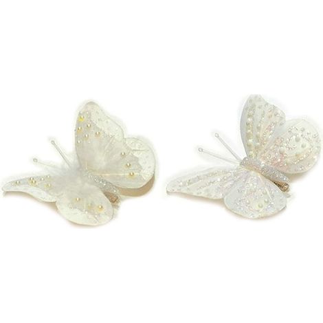 Farfalla bianca rosa addobbi decorazioni per albero di natale 6pz palline sfere ornamenti casa negozi vetrine particolari 18 cm (1/4)