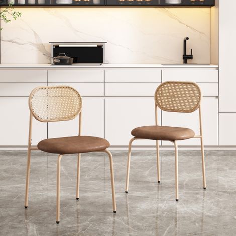 Set di 2 sedie da pranzo, sedie da relax moderne e semplici con quattro gambe in metallo, sedie da relax in rattan, sedie per soggiorno e camera da letto, marrone